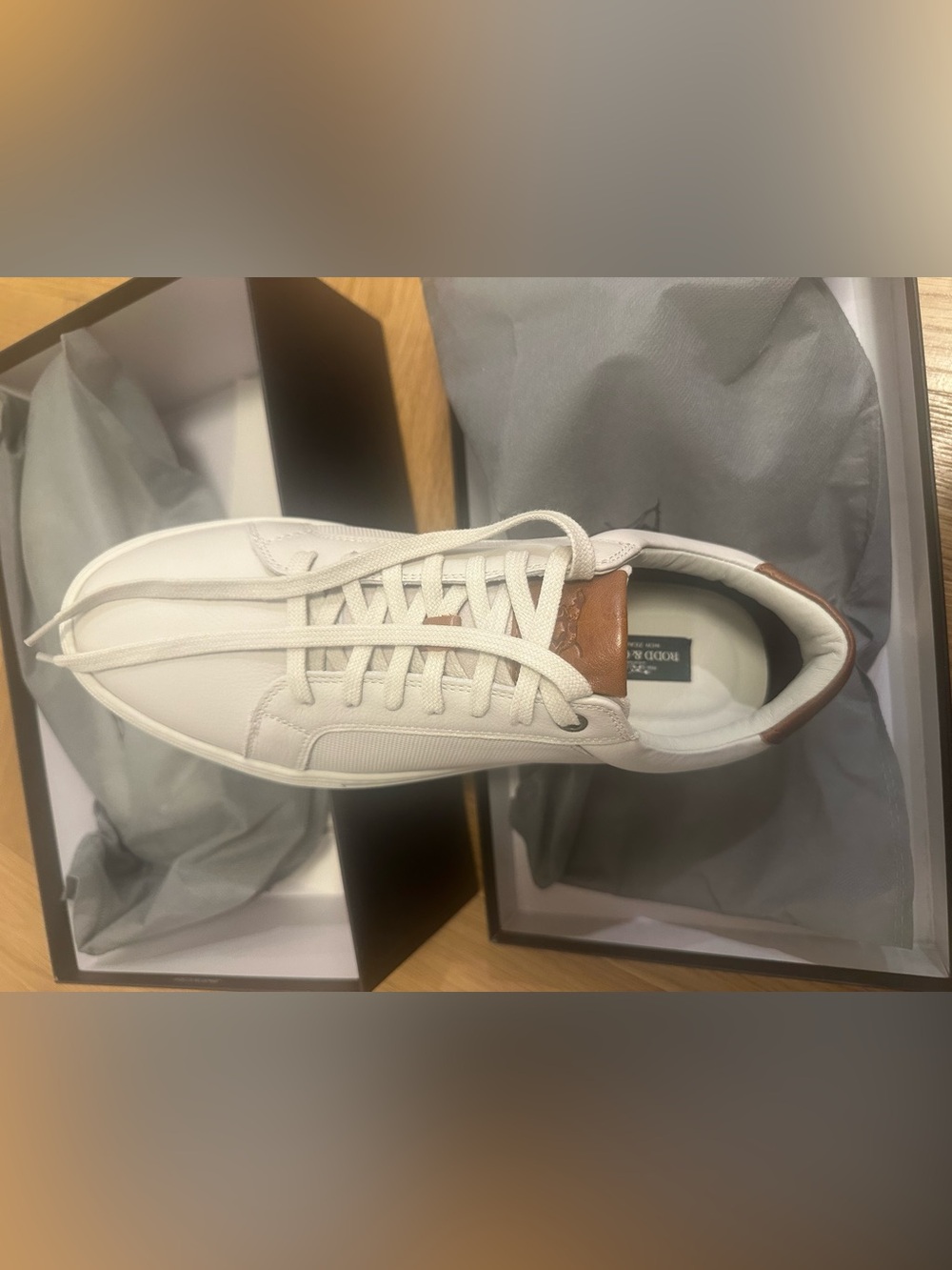Rodd & Gunn Beige Suede Sneaker with Brown Leather Heel Tab